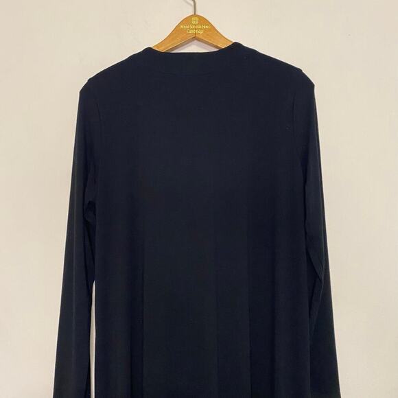 J Jill Black Long Open Sweater Cardigan Teacher Long Sleeve Tie Front Medium - Picture 8 of 12